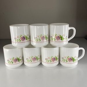 Vintage Arcopal France VICTORIAN CHARM Mugs/ Set for 7